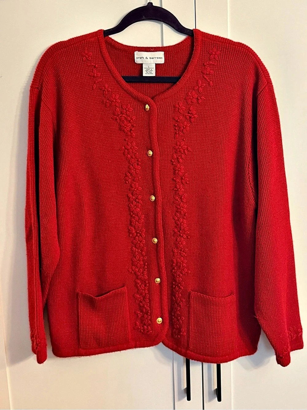 croft & barrow Floral Knit Cardigan in Red Large Like New